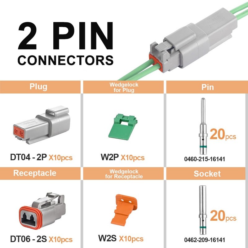 JRready ST6246 Deutsch 2 Pin Connector 10 Sets, DT04-2P DT06-2S