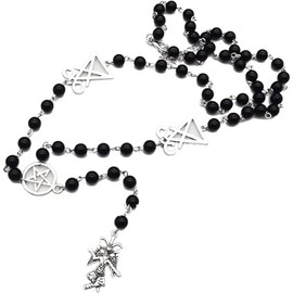 Priaora Rosary Necklace Satanic Leviathan Rosary Necklace Lucifer Sigil Small Rosary Style Necklace Black Beads Beaded Necklaces for Women Men Fashion Jewelry Aesthetic for Men Women Gift(K151-1)