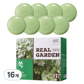 Happy Bath Real Garden Soothing Soap Mugwort, 90g, Pack of 16 / 해피바스 리얼가든 진정 비누 쑥, 90g, 16개입