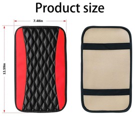 Car Center Console Cushion Pad, Universal Leather Waterproof Armrest Seat Box Cover, Comfortable Auto Armrest Cover Protector, Car Interior Decor Accessories for Most Vehicles (Red)