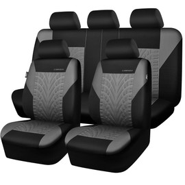 CAR PASS Car Seat Covers Full Sets, Front & Split Rear Bench for Car, 3D Tyre Embossed Automotive Interior Covers, Airbag Compatible, Quick Setup Universal Fit Seat Covers for Car, SUV(Black Gray)