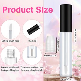 50 Pack 10 ml Empty Lip Gloss Tube Containers, Refillable Lip Balm Bottle, Clear Plastic Gloss Container, Mini Balm Containers Bottles, with Rubber Inserts for Travel DIY Makeup Personal Cosmetic