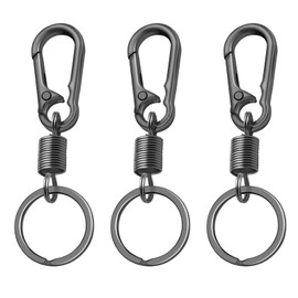 Sugeru 3 x spring metal key ring, retractable key ring, carabiner hook, stainless keychain, clamping spring key ring, key rings organiser (black, 3 pieces)