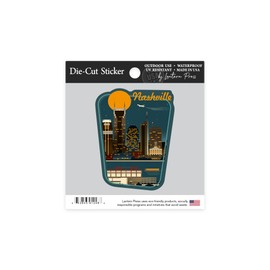 Die Cut Sticker Nashville, Tennessee, Retro Skyline, Contour Vinyl Sticker 1 to 3 inches (Waterproof Decal for Cars, Water Bottles, Laptops, Coolers), Small