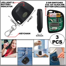Kingdder 3 Pcs 8 Dip Switch 310mhz Garage Door Remote Compatible with Linear Delta 3 (DT DTA DTD DTC DNT00002A) Gate Opener Remote with Keychain (Black,Grey Button)