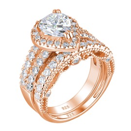 Wuziwen 4 Ct Wedding Engagement Ring Set for Women 925 Sterling Silver Cubic Zirconia (Rose Gold, 5)
