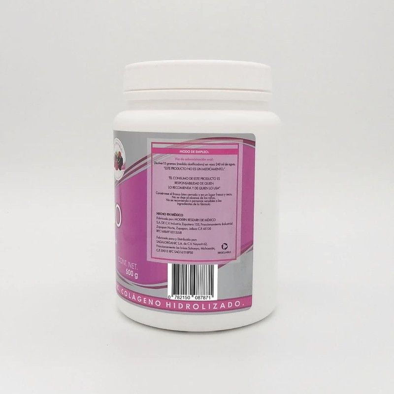 Colágeno Hidrolizado 100% Natural. Sabor Fresa, Adicionado con Ácido Hialurónico,