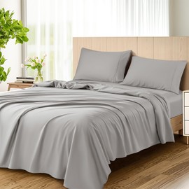 SAKIAO 1200 Thread Count Cotton Sheets, 100% Egyptian Cotton Sheet for King Size Bed, Very Smooth Soft with 18" Deep Pocket Sheets 4-Pc Sets (Dove Grey, King)