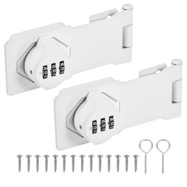 M METERXITY 2-Pack Keyless Combination Lock, 4.3" Zinc Alloy Mechanical Password Twist Knob Hasp Locks Latch, 90/180 Degree Barn Door Lock for Cabinet/Closet/Garage/Drawers/Garden [White]