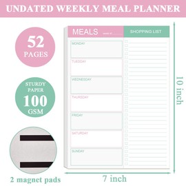 Magnetic Meal Planning Pad for Fridge - 10" x 7" Meal Planning Pad with Tear Off Shopping List. 52 Weeks Undated for Meal Planner and Grocery List with Magnet