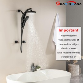 GUOYINDONG 2 Handle Shower Faucet Set, Matte Black Shower Faucets Sets Complete Two Knod Shower Tub Faucet with Adjustable Shower Arm