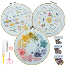Embroidery kit,3 Pack Beginner Embroidery Kit For Adults With Step by Step Learn 22 Different Stitches from Instruction & Video,Stamped Embroidery Patterns,Hand Embroidery Kit for Kids, Stitches Kit