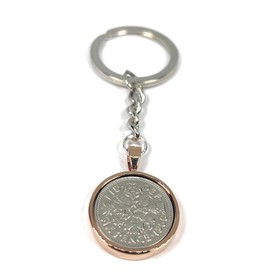 Solid Pendant 1960 65th gift Birthday Sixpence Keyring Rose Gold