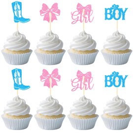 Inisajace Boots or Bows Gender Reveal Decorations, 36PCS Boys or Girls Glitter Cupcake Toppers Decoration Western Cowboy or Cowgirl Cupcake Picks Decor Supplies for Baby Shower