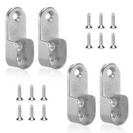 Pack of 4 Oval Clothes Rail Holders with 12 Screws, Wardrobe Tube Bearing for Clothes Rail, Wall Mounting, Wardrobe Rail Made of Zinc Alloy, Ideal for Cupboard, Dressing Room & Cellar