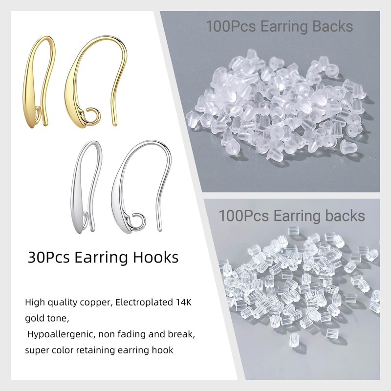 14K Gold Plated and Silver Earring Hooks, 230PCS Earring Findings