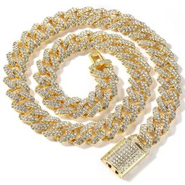 EMESLY Solid Miami Cuban Link Chain Gold/Silver Necklace (16, 18, 20, 22, 24 Inches Length); Hip Hop Bracelet (8" Length) for Men & Women; Perfect Iced Out Bling Jewelry Gift (24.0 Inches, Gold 18mm)