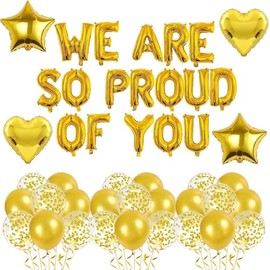 Graduation Deko Set 2025 Gold Folienballons mit Congrats Banner Buchstabenballons Stern Herzballons Luftballon für Abi Abschlussfeier Uni Schule Party Zubehör Junge Mädchen Fotohintergrund