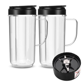 UBYNID 2 Pack Magic Bullet Blender Cups, Tall 22oz Cup with Flip Top To-Go Lid & 4 Fins Cross Blade Blender Replacement Parts, Replacement Cup Mug with Handle Compatible with Magic Bullet 250w MB1001
