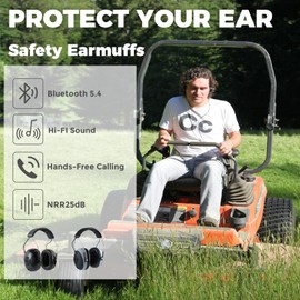 Bluetooth Hearing Protection NRR 25dB Integrated Microphone,Rechargeable Ear Protection with Bluetooth,Hands-Free Noise Cancelling Headphone,Safety Earmuffs for Mowing,Workshop Working(Black)