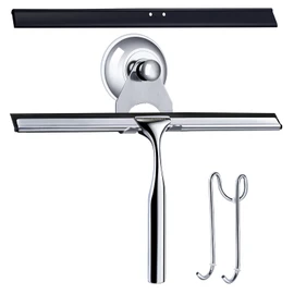 Love-KANKEI Shower Squeegee Stainless Steel Squeegee Shower with Suction Cup, Shower Squeegee with Holder Rubber Lip, Shower Wiper Set for Bathroom Windows Wall, Window Squeegee No Drilling with 1