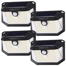 TORCHSTAR Solar Motion Sensor Lights Outdoor, IP65 Waterproof Cordless Outdoor Wall Lighting for Driveway, Patio, Garage, Porch, 6500K Pure White, Black, Pack of 4