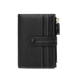 CHAOFANXI Women's Small Bifold Leather Purse for Women, Small and Short Format Purse Small Wallet with Multiple Compartments, B/Black, Modern