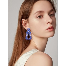 Pink Clip On Earrinngs for Women Rectangle Clip-On Drop Earrings Sparkly Rhinestone Crystal Earrings Non Pierced Earrings Gifts for Teen Girls (blue)