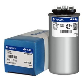 97F9882 30 + 7.5 uf MFD 440 Volt VAC - GE Genteq Replacement Round Run Capacitor by Capcom