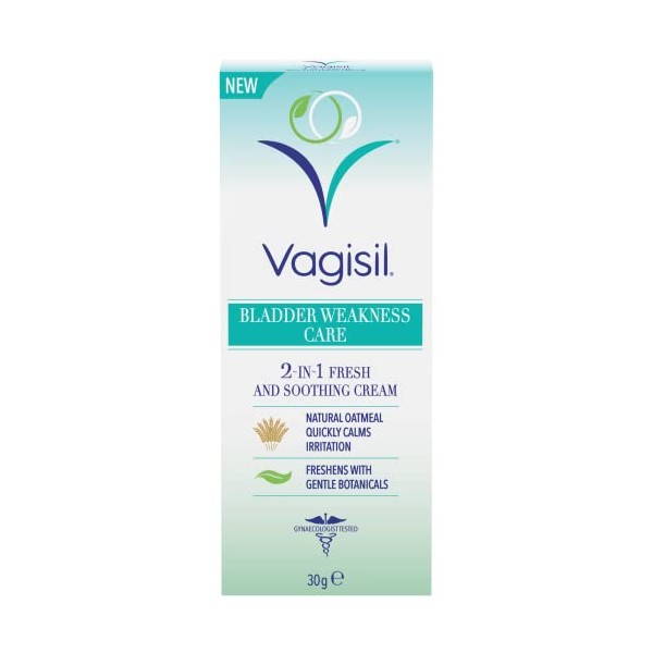 Vagisil Bladder Weakness Care 2-in-1 Fresh & Soothing Cream, With Natural Oatmeal, Freshens With Gentle, Botanical Scent, 30g