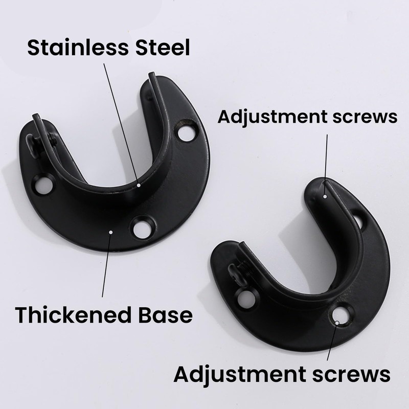 Voittozege 6 Pcs Heavy Duty Closet Rod Bracket, Black U-Shaped