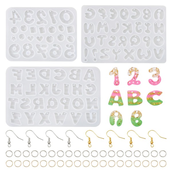KISSITTY 3Pcs Resin Earring Mold Set Alphabet Number Silicone Molds