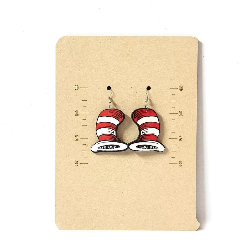 Azusa Sun Cute Red White Cap Dangle Earrings Back-to-school Wooden