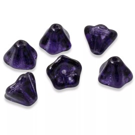 Hackberry Creek 25 Deep Violet Purple Czech Glass Bell Flower Beads - 6x8mm - DIY Jewelry