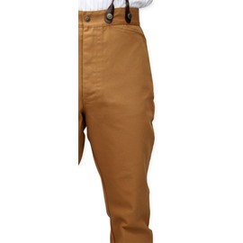 Historical Emporium Men's High Waist Classic Canvas Work Trousers, Victorian Western Pants with Suspender Buttons 34 Brown