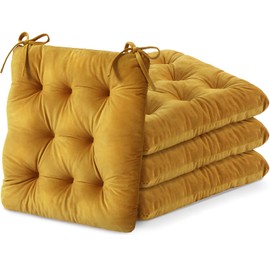 Nuanchu Memory Foam Chair Cushions Set of 4, Thick Indoor Seat Cushions for Dining Chairs Tufted Seat Pads for Kitchen, Dining Room, Office,(Turmeric Yellow,15.5"x15.5"x4")