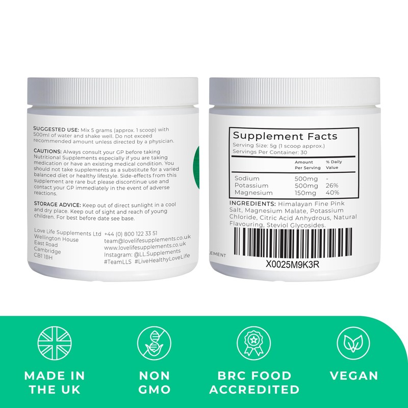 LOVE LIFE SUPPLEMENTS Ultimate Electrolytes Powder, 500mg Sodium, 500mg Potassium,