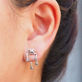 Cute Frog Ear Cuff Earrings for Women Green Vintage Frog Wrap Crawler Earrings No Piercing Animal Cuff Earrings for Women Jewelry Gifts (Silver)