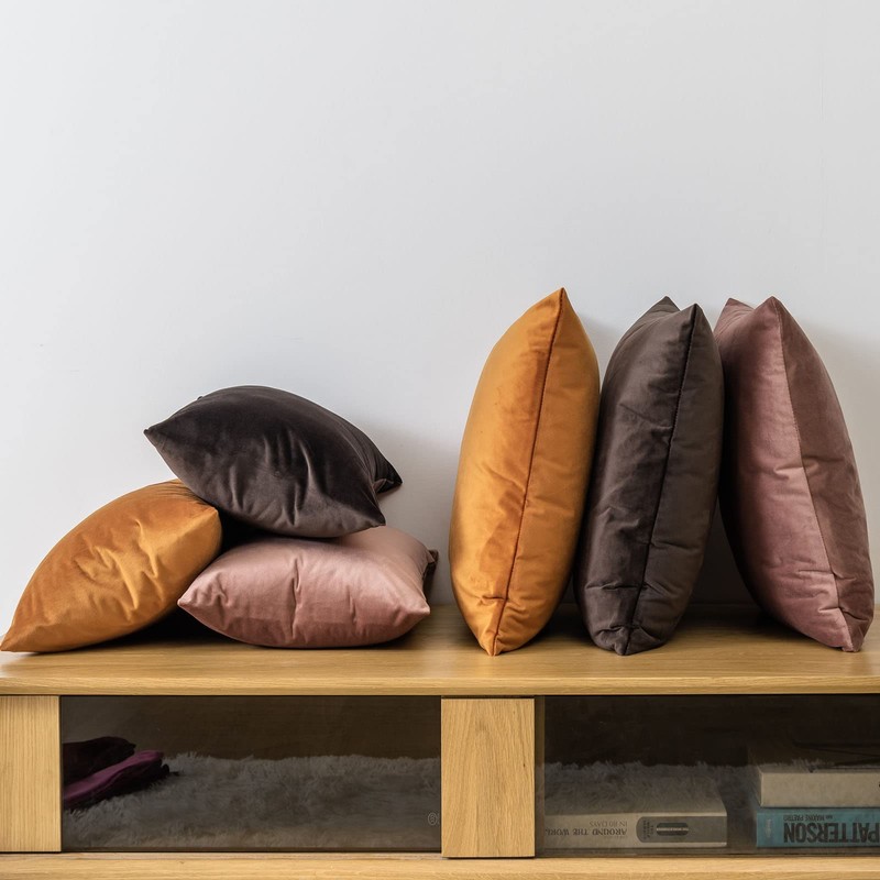 JUSPURBET Solid Coffee Velvet Throw Pillow Covers 40x40 CM Set
