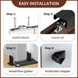 SongYung Heavy Duty Bypass Sliding Closet Door Track Hardware 96", 8 FT Aluminium Pocket Door Track Rail Set, Smoothly and Quietly, for 2 Door System,Black