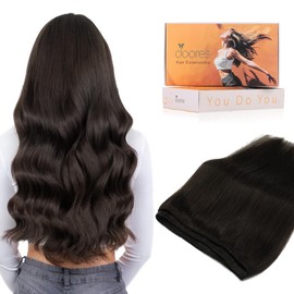 DOORES Sew in Hair Extensions Real Human Hair, 24 Inch 120g Dark Brown, Hand Tied Weft Extensions Natural Straight
