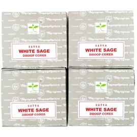 Satya Nag Champa Incense Cones, White Sage Scent, 4 Packs of 12 Cones in each pack (4, White Sage)
