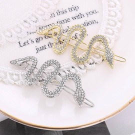Snake Hair Clips, 4 Pcs Sparkly Rhinestone Snake Hair Pins, Crystal Hair Barrettes, Diamante Hair Clips for Women, Metal Snake Hair Accessories for Girls