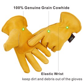 KIM YUAN Leather Work Gloves for Gardening/Cutting/Construction/Motorcycle, Men & Women, Elastic Wrist with Palm, M/L/XL (XXL) 1 Pair