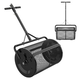 Seeutek Compost Spreader, 24" Peat Moss Spreader with 3 Heights, Top Soil Spreader W/Upgraded Side Latches Support Rod Powder Coated Metal Mesh Top Dressing Spreader for Lawn, 2 Way Uses-Push or Tow