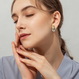 FASHGOOD Chunky Gold Earrings for Women,14K Gold Plated Knot Geometric Dangle Hoop Earrings,Collection Chunky Hoops Earrings,Knots Geometric Designs Hypoallergenic Earrings for Women Silver Gold