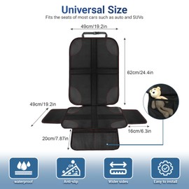 Xkimos Car Seat Protector for Child Car Seat, 600D Fabric Waterproof Car Seat Cover with Mesh Pockets & Extra-Wide Side Wings, Universal Size with Non-Slip Backing (1 Pack)