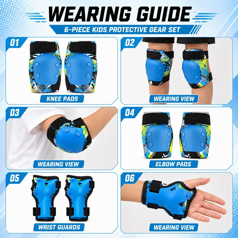 Lafefe Kids Protective Gear Set 6 in 1, Knee Pads