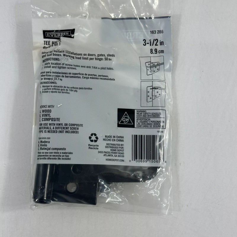 Everbilt Heavy Duty Tee Hinge Black Finish 3-1/2" 163286