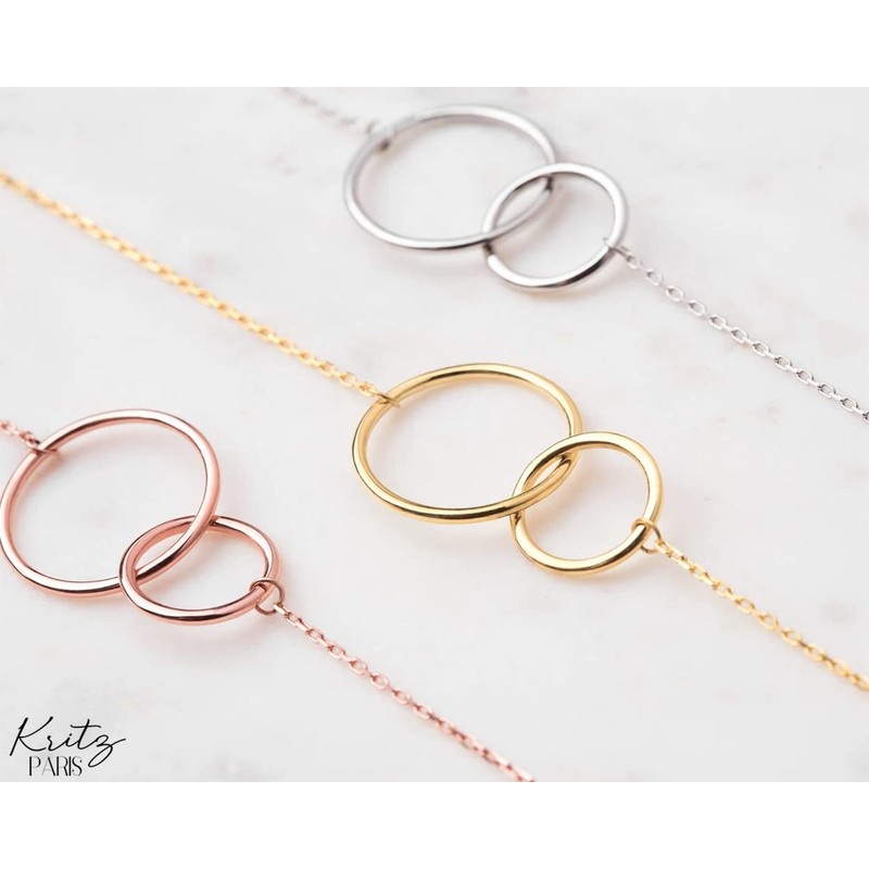 Kritz Women's Necklace Circle Pendant with 2 Rings Gold or